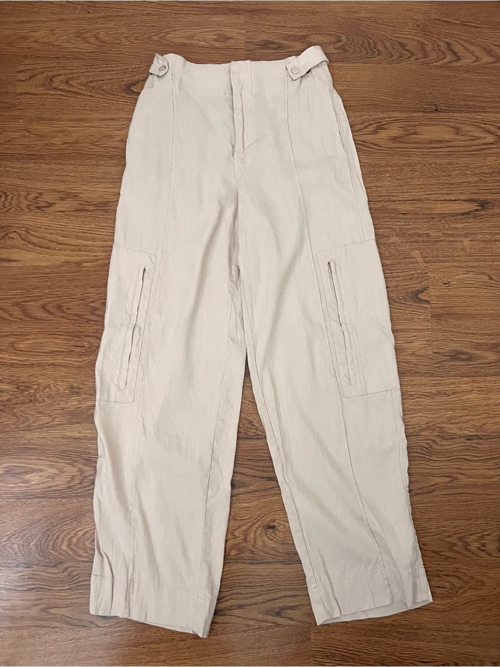 Jason Wu Linen Blend Wide Leg Cargo Trouser Pants Beige Size Small S